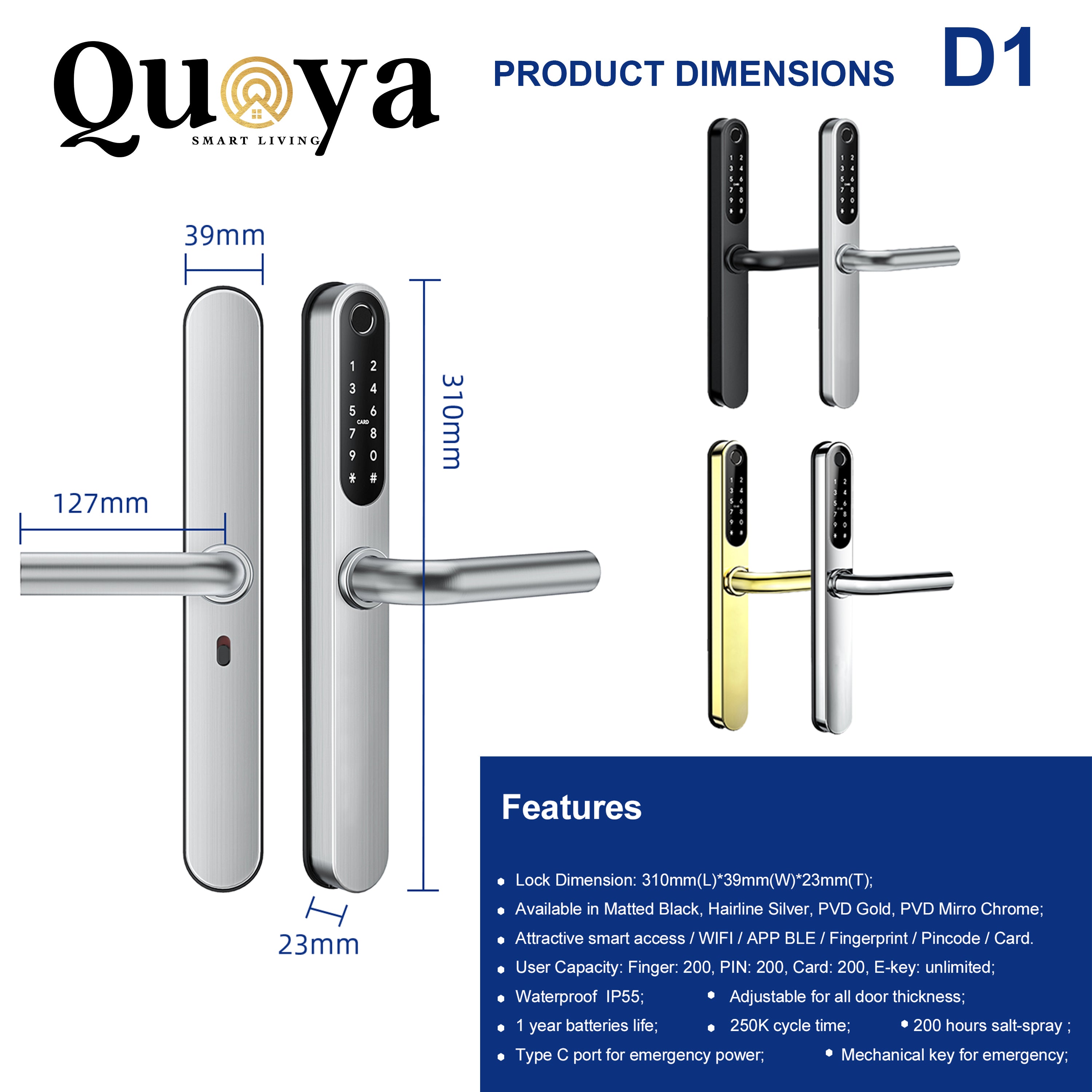 D1 Smart Door Lock Quoya Living 4698