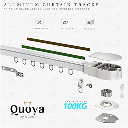 Quoya QL500 Smart Curtains System, Electric Curtain Track with Automated Rail【Motorized and Adjustable Tracks/Rod/Pole (up to 3 metres 】【WiFi Motor compatible with Alexa,Google,Siri】