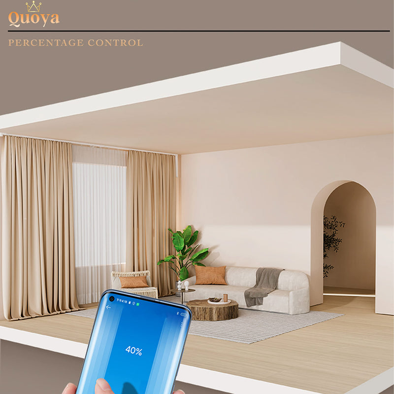 Quoya Smart Electric Curtain Track AT5810【Up to 118inches (3 metres)- Motorised and Adjustable 】, with Automated Rail Motor with App, Voice, Remote Control, Compatible with Alexa, Google and Siri